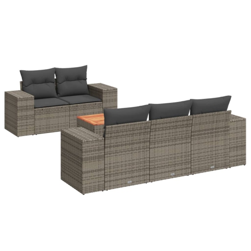 Ensemble de 6 pièces avec divan de jardin et coussins gris en rotin de polyester