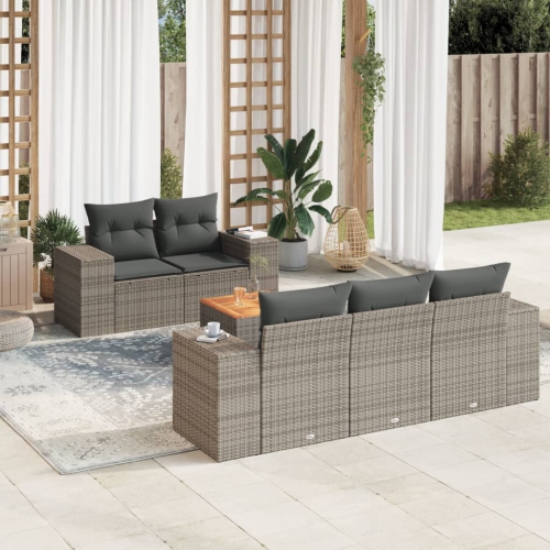 Ensemble de 6 pièces avec divan de jardin et coussins gris en rotin de polyester