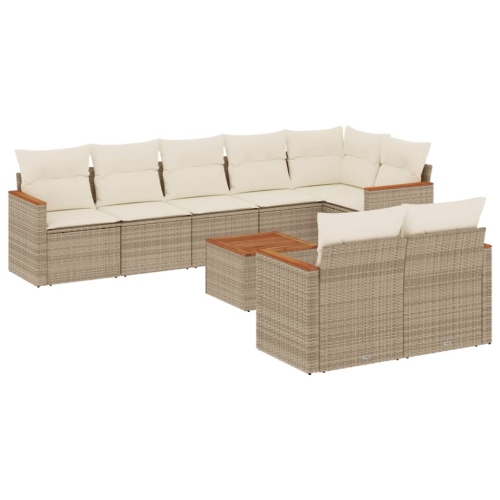 vidaXL 9 Piece Garden Sofa Set with Cushions Beige Poly Rattan
