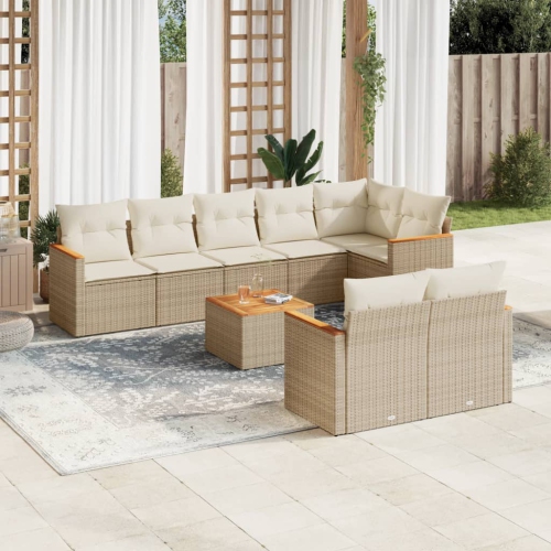 vidaXL 9 Piece Garden Sofa Set with Cushions Beige Poly Rattan