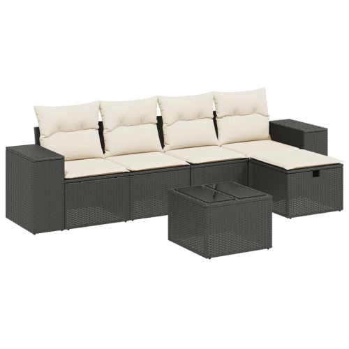 vidaXL 6 Piece Garden Sofa Set with Cushions Black Poly Rattan
