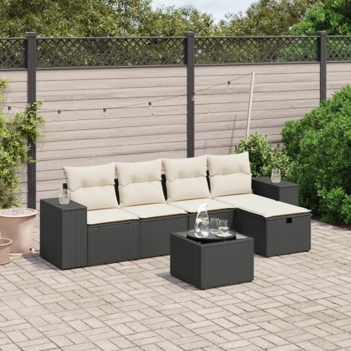 vidaXL 6 Piece Garden Sofa Set with Cushions Black Poly Rattan