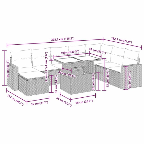 vidaXL 9 Piece Garden Sofa Set with Cushions Black Poly Rattan Acacia