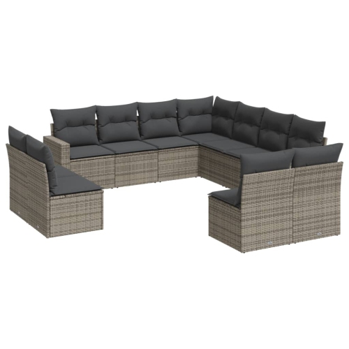 vidaXL 11 Piece Garden Sofa Set with Cushions Grey Poly Rattan