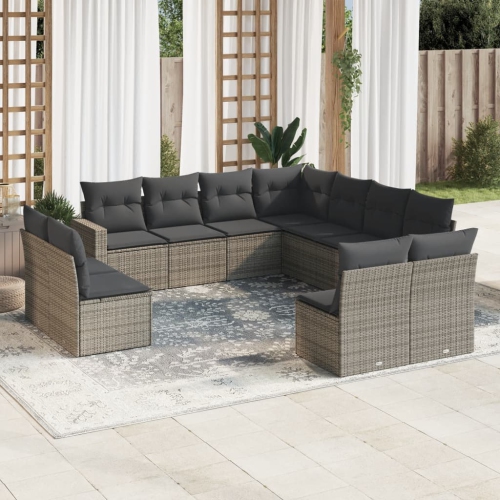 vidaXL 11 Piece Garden Sofa Set with Cushions Grey Poly Rattan