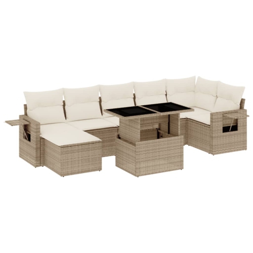 Ensemble de 8 pièces avec divan de jardin et coussins en rotin polyester beige VidaXL