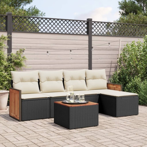 Ensemble de 6 pièces avec canapé de jardin et coussins en rotin de polyester noir VidaXL