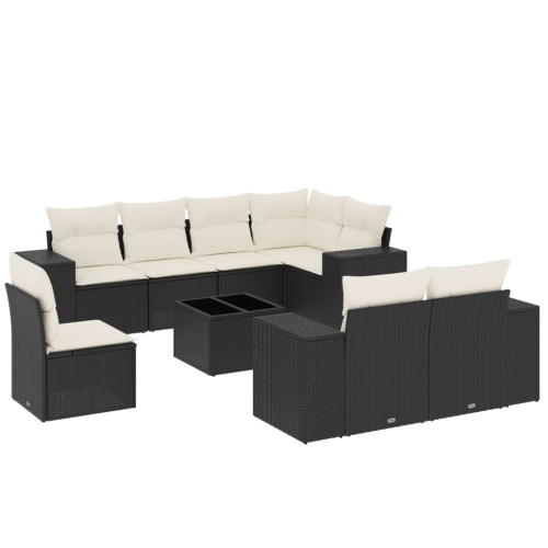 vidaXL 9 Piece Garden Sofa Set with Cushions Black Poly Rattan