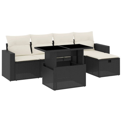 vidaXL 6 Piece Garden Sofa Set with Cushions Black Poly Rattan