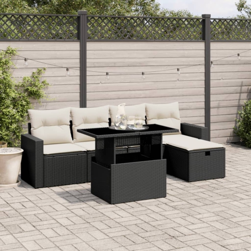 vidaXL 6 Piece Garden Sofa Set with Cushions Black Poly Rattan