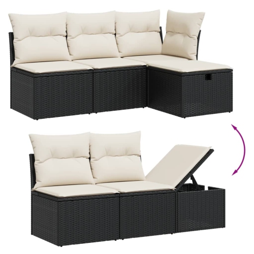 vidaXL 6 Piece Garden Sofa Set with Cushions Black Poly Rattan