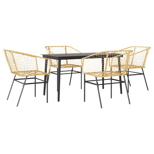vidaXL 5 Piece Garden Dining Set Brown Poly Rattan Glass