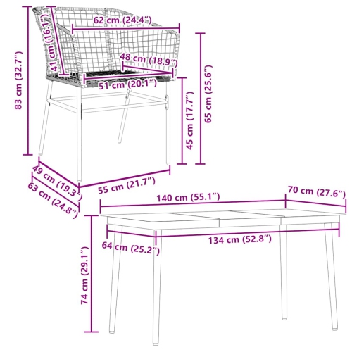 vidaXL 5 Piece Garden Dining Set Brown Poly Rattan Glass
