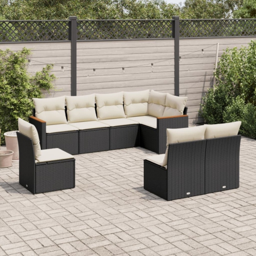 vidaXL 8 Piece Garden Sofa Set with Cushions Black Poly Rattan