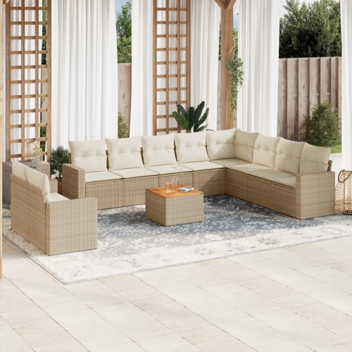 Ensemble de 11 pièces avec divan de jardin et coussins en rotin polyester beige VidaXL