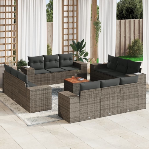 vidaXL 13 Piece Garden Sofa Set with Cushions Grey Poly Rattan
