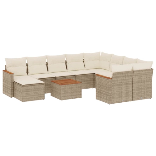 Ensemble de 11 pièces avec divan de jardin et coussins en rotin polyester beige VidaXL