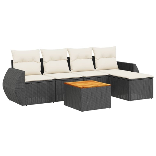 vidaXL 6 Piece Garden Sofa Set with Cushions Black Poly Rattan