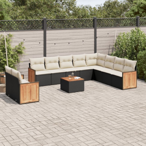 Ensemble de 11 pièces avec canapé de jardin et coussins en rotin de polyester noir VidaXL