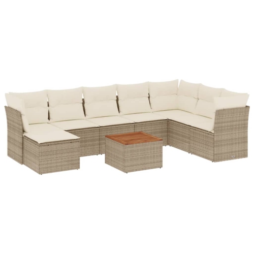 Ensemble de 9 pièces avec divan de jardin et coussins en rotin polyester beige VidaXL