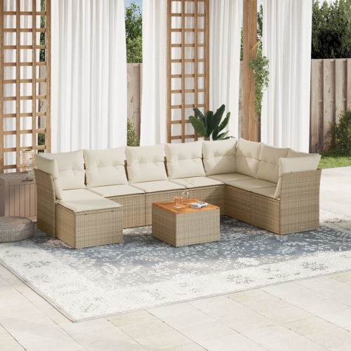 Ensemble de 9 pièces avec divan de jardin et coussins en rotin polyester beige VidaXL