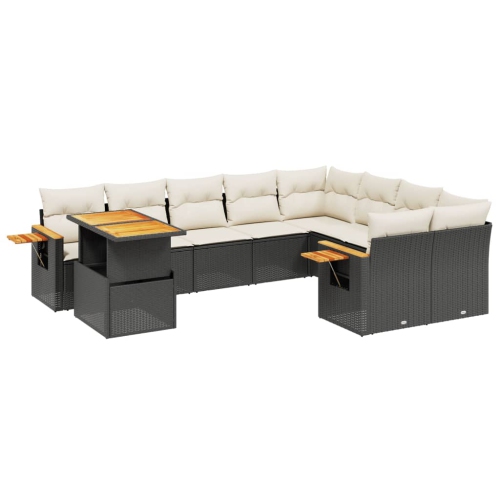 Ensemble de 10 pièces avec canapé de jardin et coussins en rotin de polyester noir VidaXL