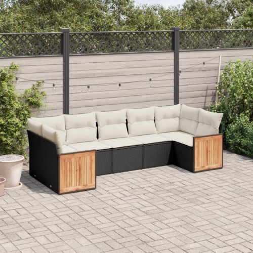 vidaXL 7 Piece Garden Sofa Set with Cushions Black Poly Rattan