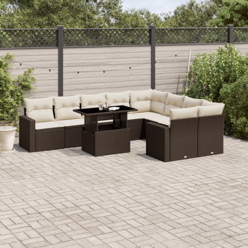 vidaXL 10 Piece Garden Sofa Set with Cushions Brown Poly Rattan