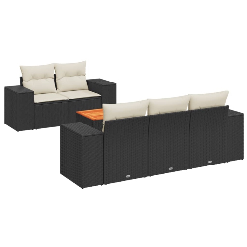 Ensemble de 6 pièces avec canapé de jardin et coussins en rotin de polyester noir VidaXL