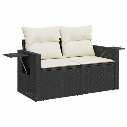 Ensemble de 9 pièces avec divan de jardin et coussins en poly/rotin/acacia noir VidaXL