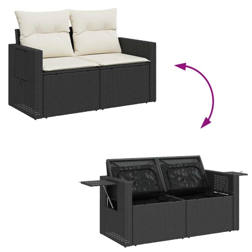 Ensemble de 9 pièces avec divan de jardin et coussins en poly/rotin/acacia noir VidaXL