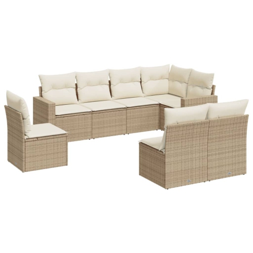 vidaXL 8 Piece Garden Sofa Set with Cushions Beige Poly Rattan