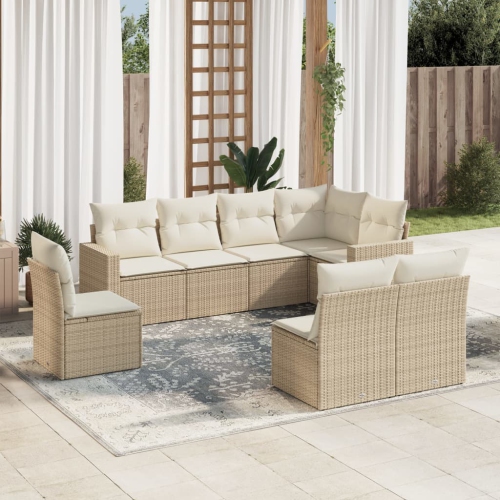 vidaXL 8 Piece Garden Sofa Set with Cushions Beige Poly Rattan
