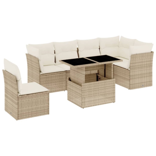 Ensemble de 7 pièces avec divan de jardin et coussins en rotin polyester beige VidaXL