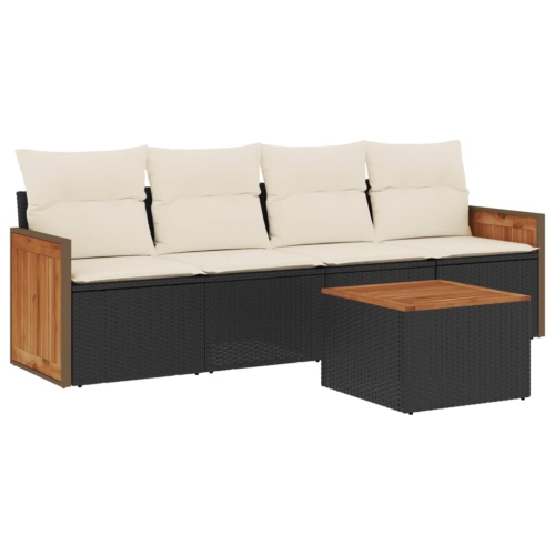 Ensemble de 5 pièces avec canapé de jardin et coussins en rotin de polyester noir VidaXL