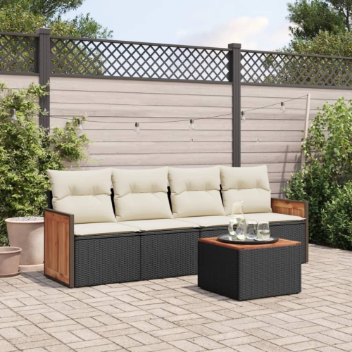 Ensemble de 5 pièces avec canapé de jardin et coussins en rotin de polyester noir VidaXL