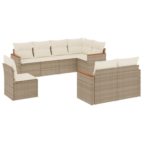 vidaXL 8 Piece Garden Sofa Set with Cushions Beige Poly Rattan