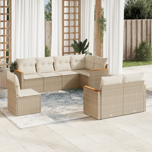 vidaXL 8 Piece Garden Sofa Set with Cushions Beige Poly Rattan