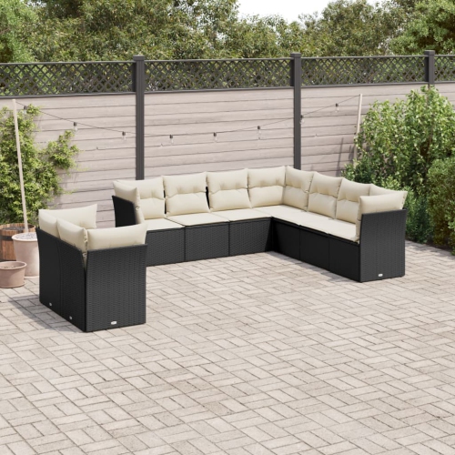 vidaXL 9 Piece Garden Sofa Set with Cushions Black Poly Rattan