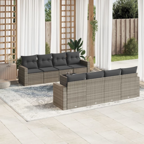 vidaXL 9 Piece Garden Sofa Set with Cushions Grey Poly Rattan
