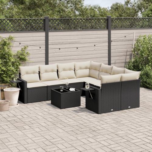 Ensemble de 9 pièces avec canapé de jardin et coussins en rotin de polyester noir VidaXL
