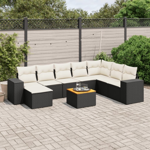 vidaXL 9 Piece Garden Sofa Set with Cushions Black Poly Rattan