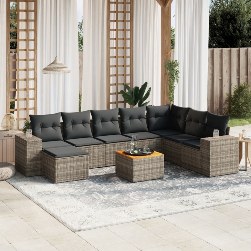 vidaXL 9 Piece Garden Sofa Set with Cushions Grey Poly Rattan