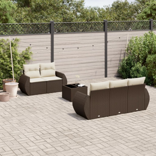 vidaXL 6 Piece Garden Sofa Set with Cushions Brown Poly Rattan