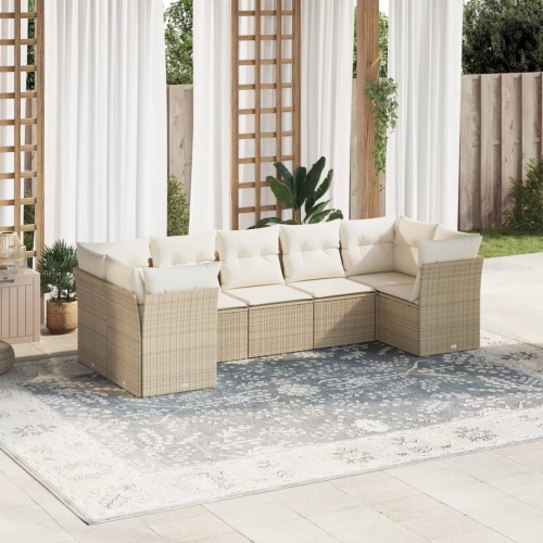 vidaXL 7 Piece Garden Sofa Set with Cushions Beige Poly Rattan