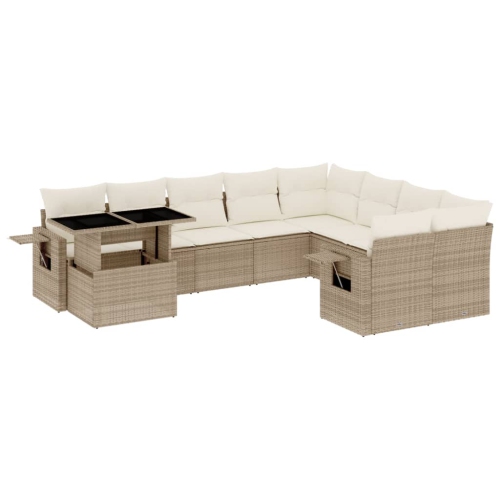 vidaXL 10 Piece Garden Sofa Set with Cushions Beige Poly Rattan
