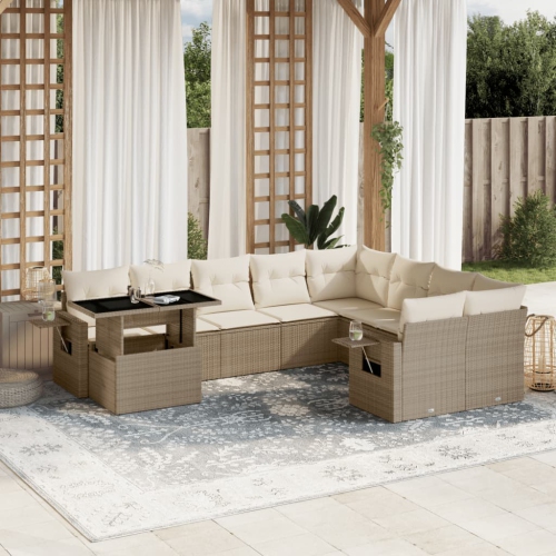 vidaXL 10 Piece Garden Sofa Set with Cushions Beige Poly Rattan