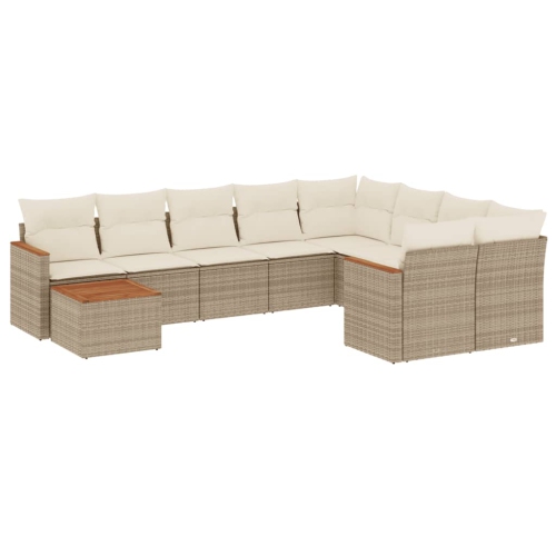 Ensemble de 10 pièces avec divan de jardin et coussins en rotin polyester beige VidaXL