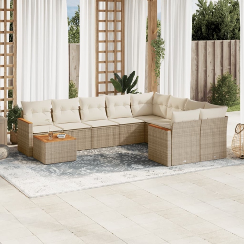 Ensemble de 10 pièces avec divan de jardin et coussins en rotin polyester beige VidaXL