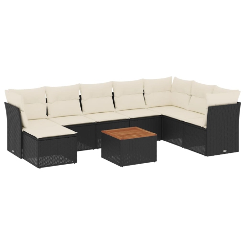 vidaXL 9 Piece Garden Sofa Set with Cushions Black Poly Rattan